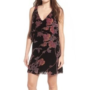 Everly Velvet Burnout Dress Open Back Floral Black Strappy Shift Dress Small